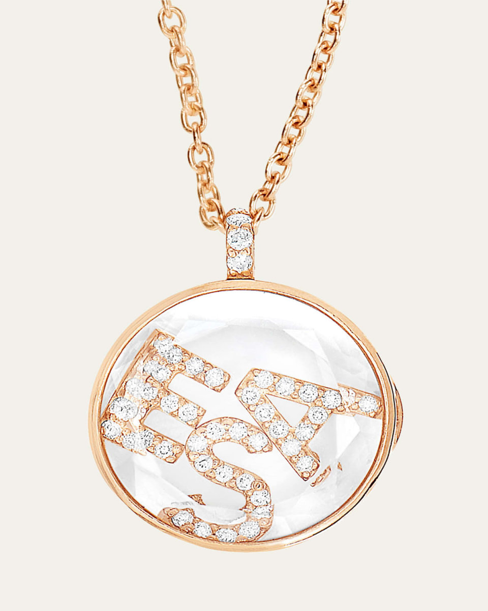 18K Rose Gold 3 Initial Locket Necklace with Diamonds and Kaleidoscope Shaker